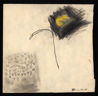 Studie světla a stínu - Eva Lora Sternová (1930 - přežila), nedatováno (1943-1944), tužka a pastel na papíře, 22,9 x 23,8 cm, signováno recto vlevo nahoře: Eva Štern, 1931, 7 N III, 43 C III 104. Provenience: vytvořeno v hodinách kreslení organizovaných v letech 1943-1944 v terezínském ghettu malířkou a pedagožkou Friedl Dicker-Brandeis (1898-1944); ve sbírkách Židovského muzea v Praze od roku 1945 ŽMP inv. č. 163.195r / 163.195v